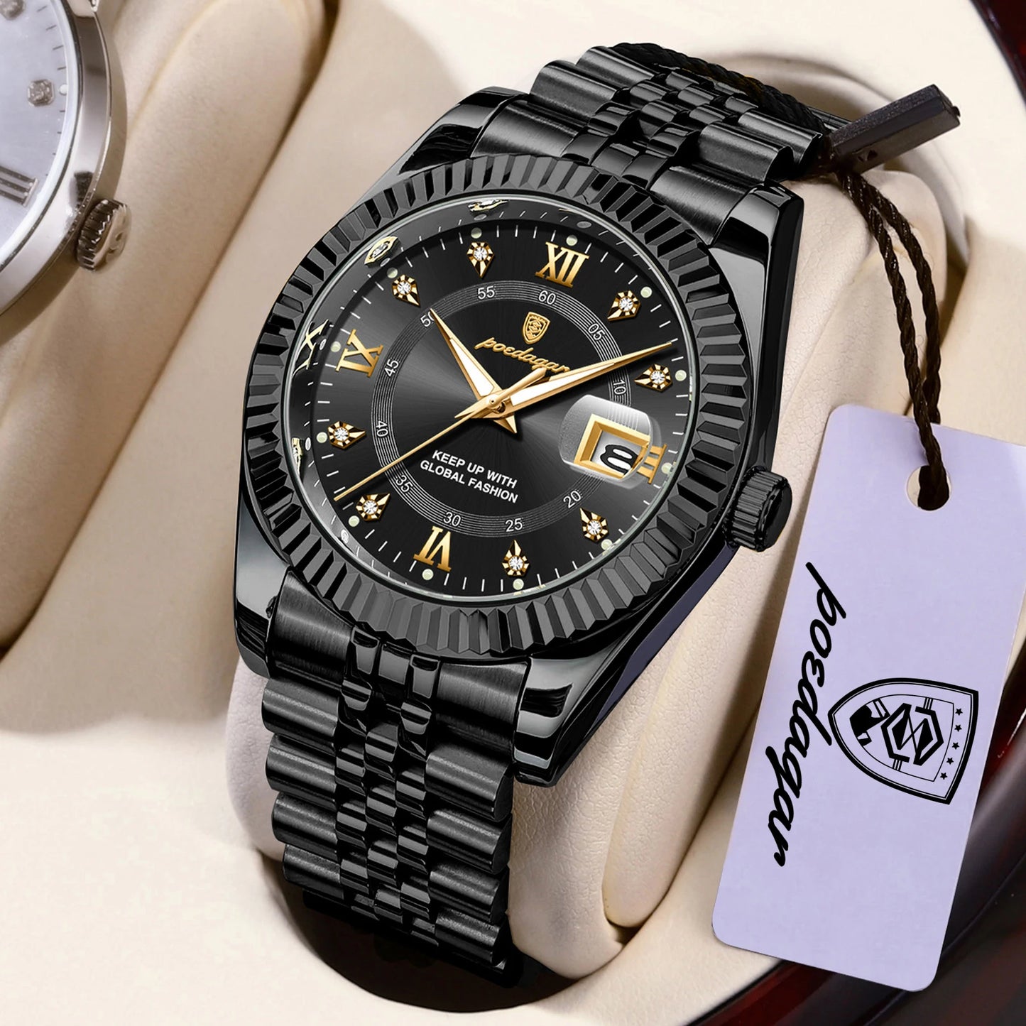 POEDAGAR Top Luxury Couple's Watches Luminous Date Classic Watches For Couple Quartz Stainless Steel Couple Watch Lovers Set+Box