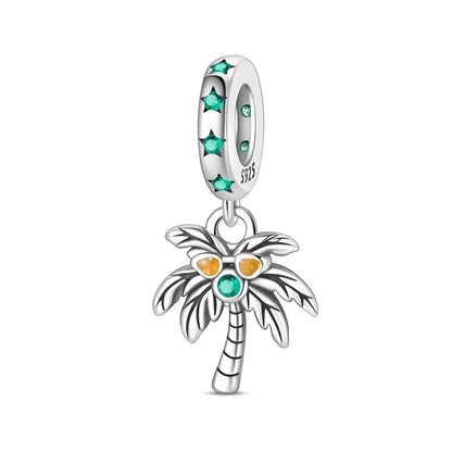 Leisurely 925 Sterling Silver Beach Trip Hawaiian Bikini Surf Coconut Tree Charm Fit DIY Bracelet Necklace Travel Souvenirs