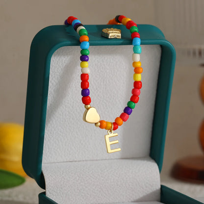 Colorful 26 Initial Letter Necklace Wedding for Women Adjustable Fashion Heart Beads Clavicle Chain Necklaces Christmas Jewelry