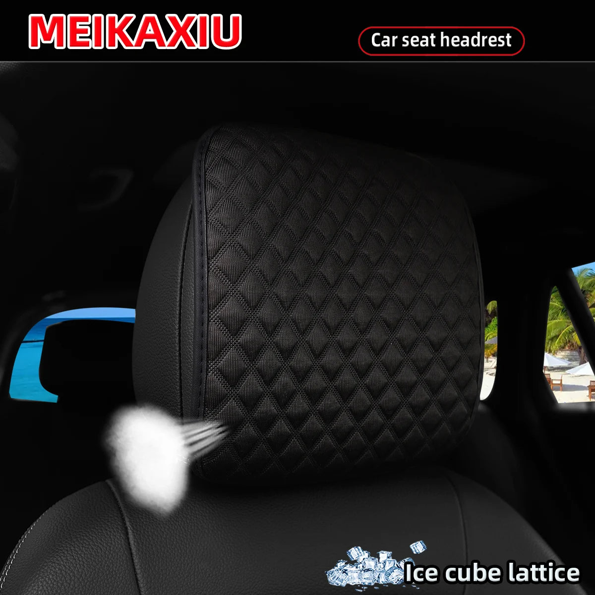1/2PCS  Car Seat Headrest Cover, Ice Silk, Diamond Pattern, Breathable, Comfortable Fabric Pillow, Auto Accessories, Summer