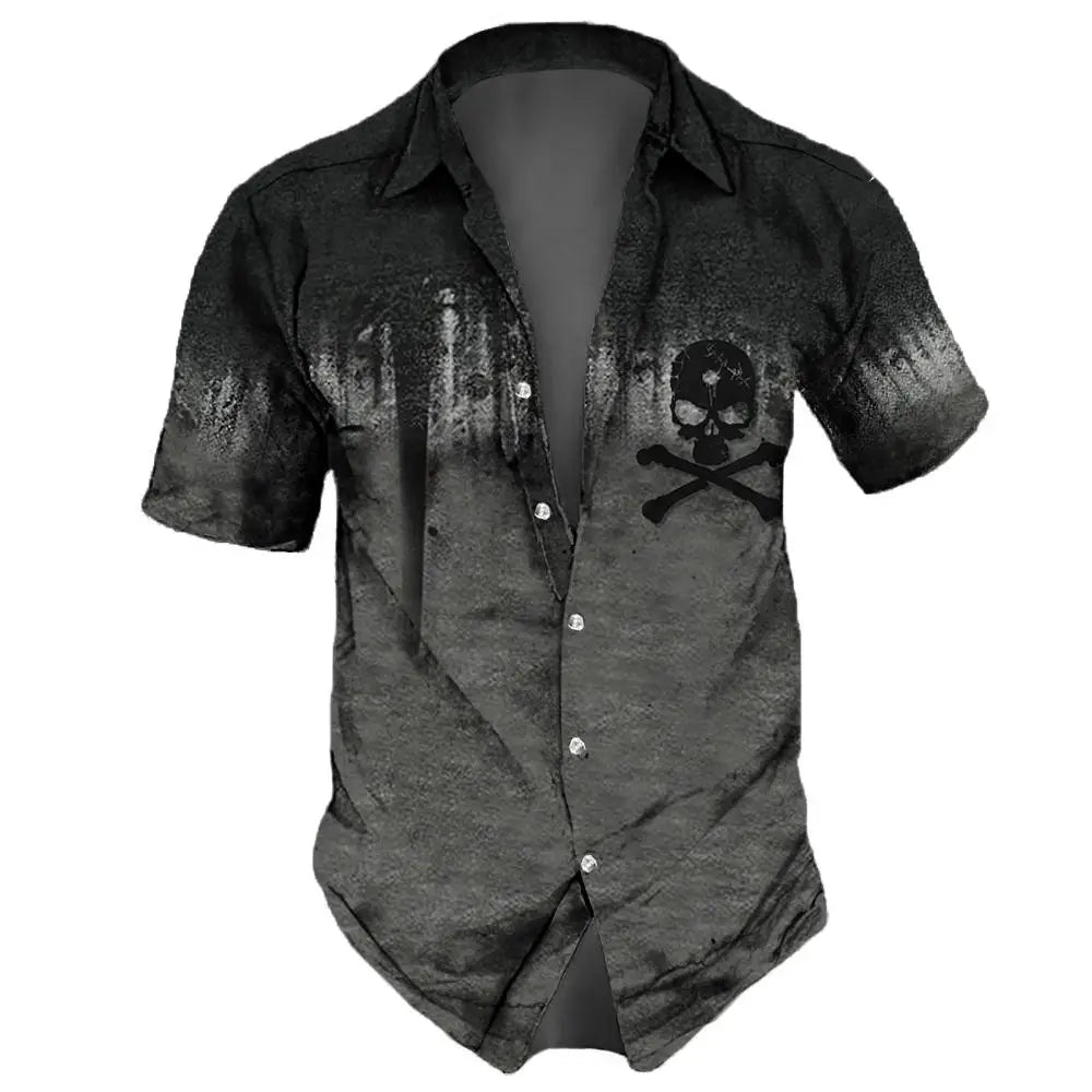 2023 Skull  Men's Shirts Lapel Streetwear Vintage Shirt For Men Street Hip Hop Short Sleeve Top Party Summer Men Hawaiian Shirts