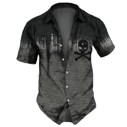2023 Skull  Men's Shirts Lapel Streetwear Vintage Shirt For Men Street Hip Hop Short Sleeve Top Party Summer Men Hawaiian Shirts