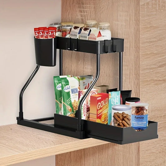 New pull-out seasoning storage rack for home kitchen, bathroom sink and multi-layered storage rack for miscellaneous items