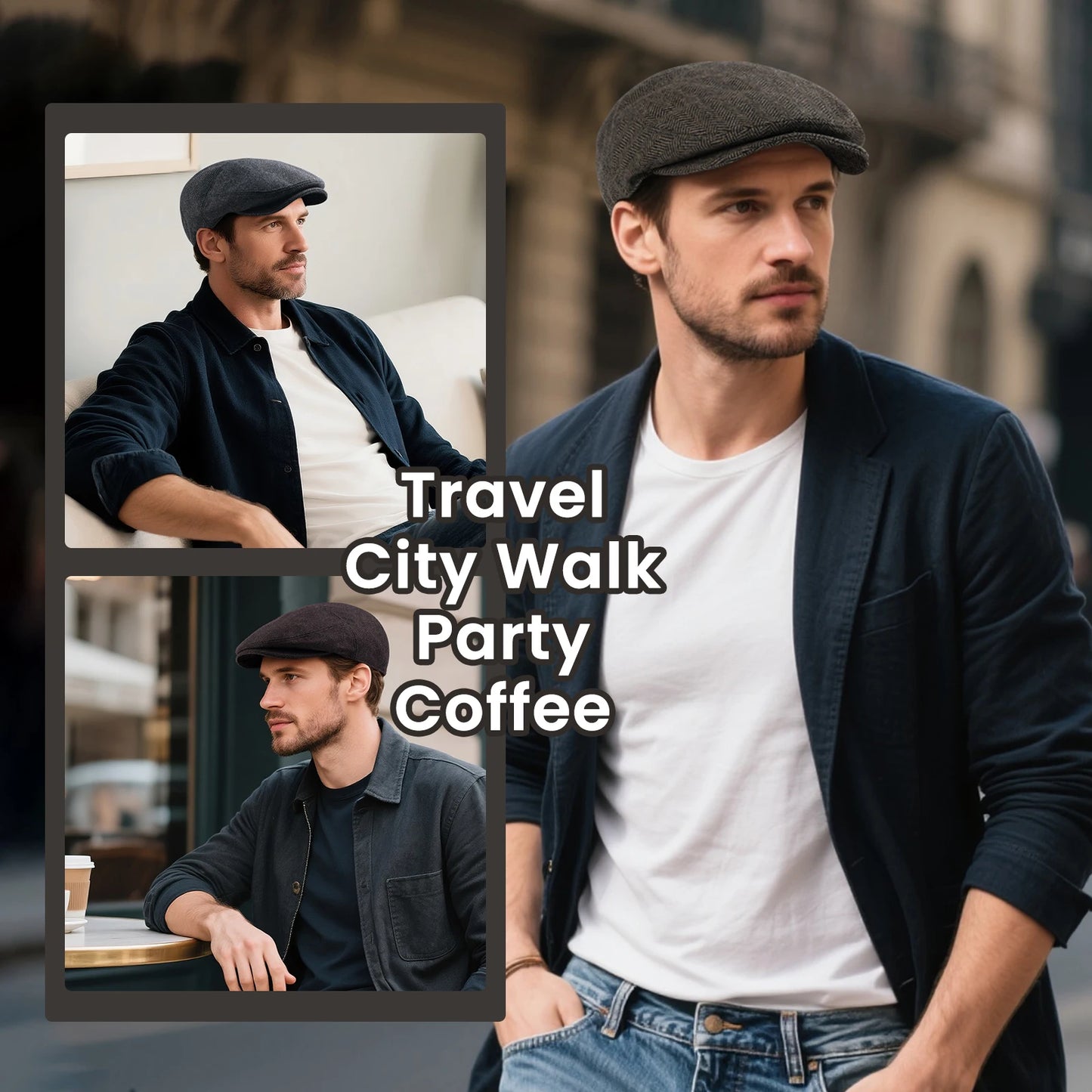 JANGOUL XL/XXL Wool Tweed Newsboy Flat Cap for Men Winter Fashion Ivy Cap Gatsby Golf Hat Satin Lined