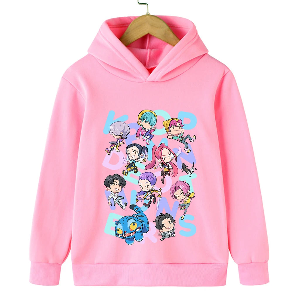 2025 Movie KPop Demon Hunters Cartoon Girls Boys Hoodies Children's Korean Wave Print Fashion Casual Tops Casual Girls Clothing