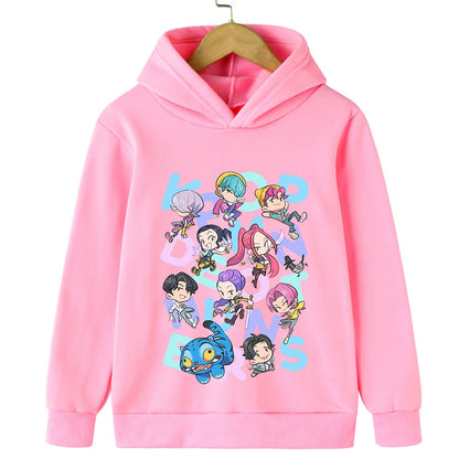 2025 Movie KPop Demon Hunters Cartoon Girls Boys Hoodies Children's Korean Wave Print Fashion Casual Tops Casual Girls Clothing