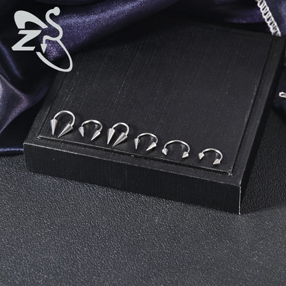 ZS 1PC 16G/18G Spike Nose Rings Stainless Steel Septum Clicker Silver Color Ear Helix Diath Internal Thread Tragus Piercing