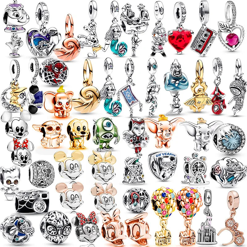 Hot Sell 925 Silver DIY Beads Jewelry Charms Bracelet Mickey Minnie Princess Christmas Stitch Robots Marvel Cute Miniso Disney