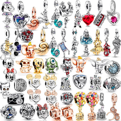 Hot Sell 925 Silver DIY Beads Jewelry Charms Bracelet Mickey Minnie Princess Christmas Stitch Robots Marvel Cute Miniso Disney
