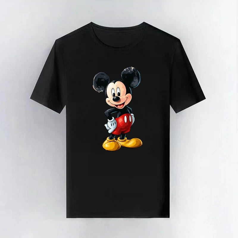 Mickey Mouse Disney Printing Pattern Casual Black O-Neck Short Sleeves Man Tops Trendy Woman Loose Tshirts Parent-child Clothing