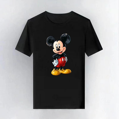 Mickey Mouse Disney Printing Pattern Casual Black O-Neck Short Sleeves Man Tops Trendy Woman Loose Tshirts Parent-child Clothing