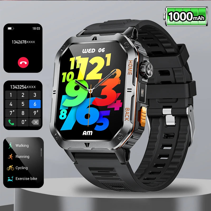 Smart Watch 2.01 Inch Screen Bluetooth Call 1000mAh Voice Assistant Watch Sport Fitness 3ATM Waterproof Smartwatch For Men 2025