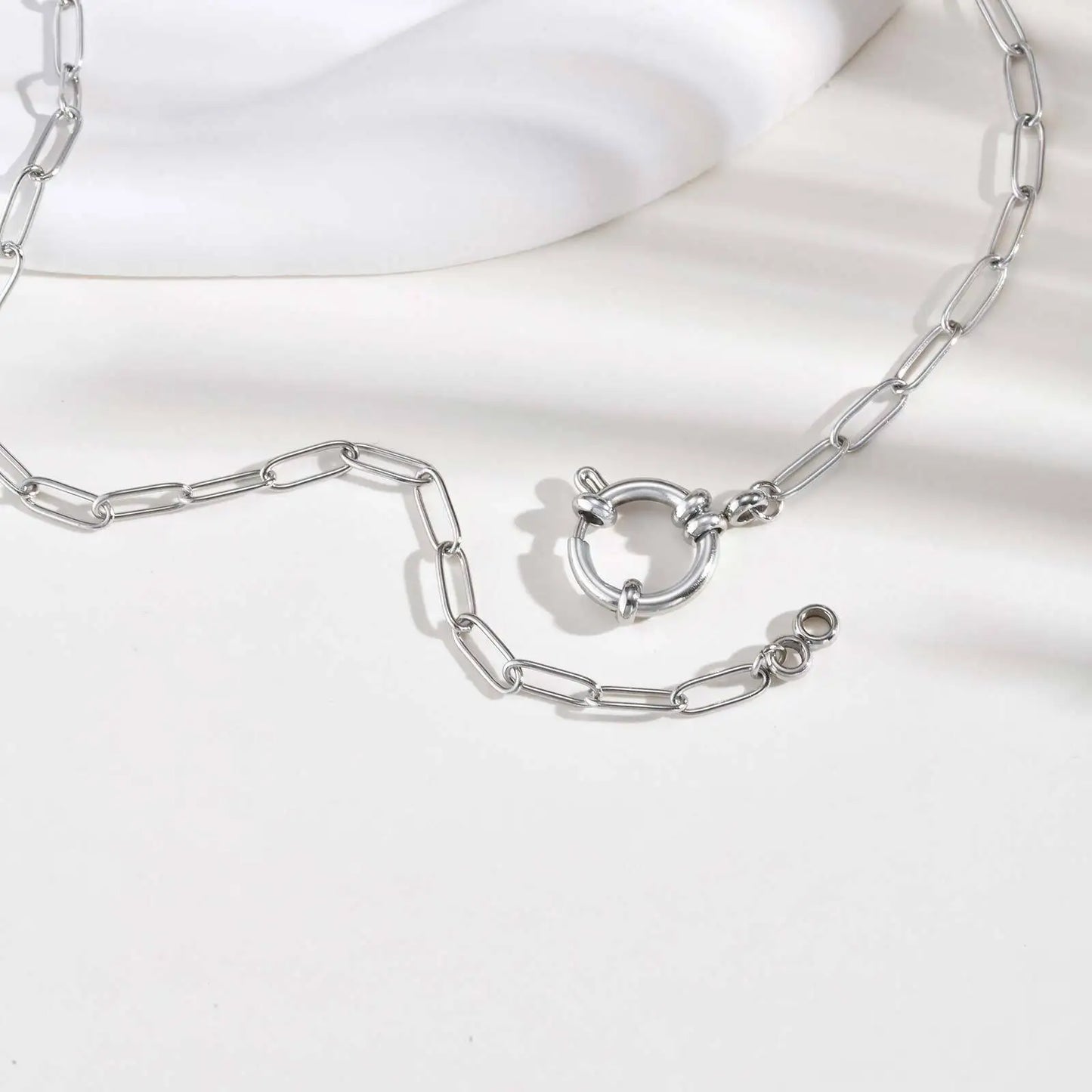 Vnox 2 Color Rectangular Chain 40cm Necklaces For Women, Stainless Steel Round Buckle Pendant, Metal Choker Neck Jewelry Gifts