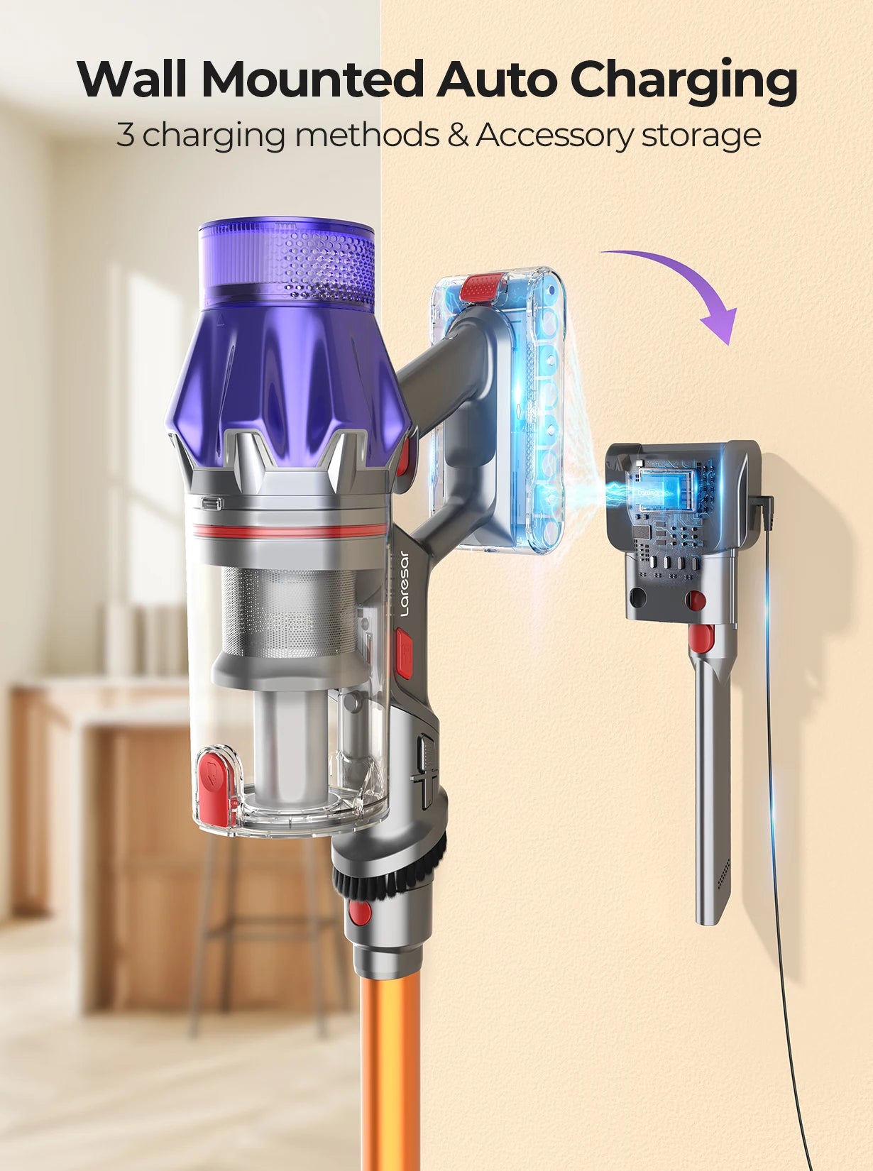 Laresar v7 Cordless Vacuum Cleaner 500W 50KPA Suction Power Handheld smart Home appliance Dust Cup Removable Battery