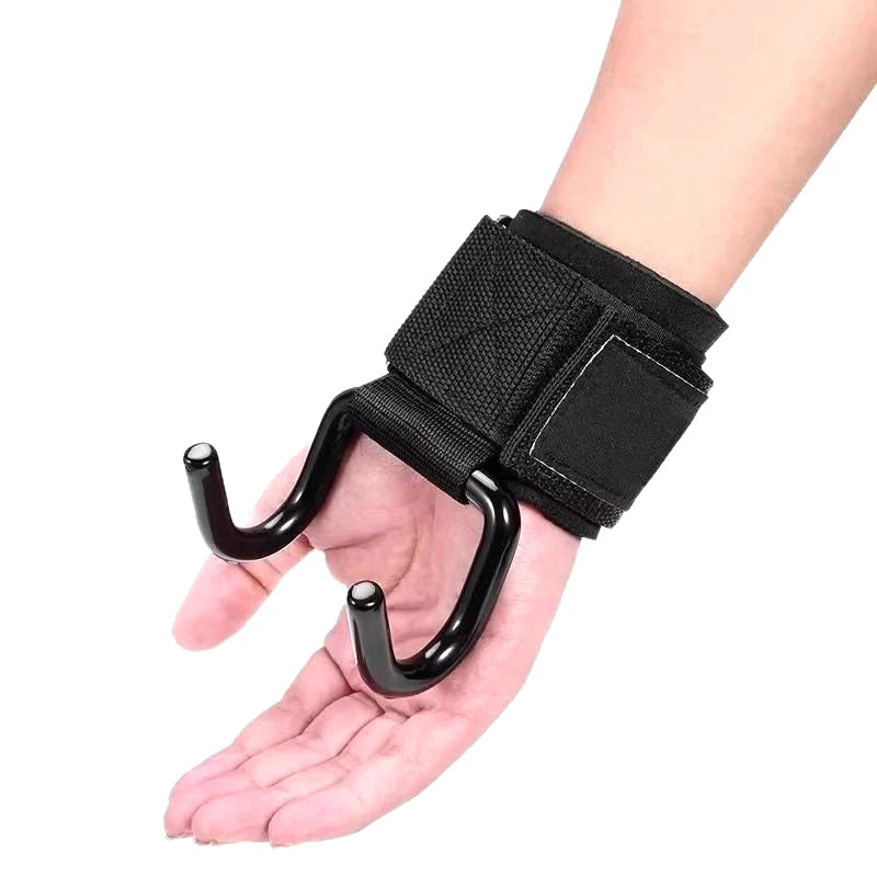 2PCS Weight Lifting Hook Grips With Wrist Wraps Hand-Bar Wrist Strap Gym Fitness Hook Weight Strap Pull-Ups Power Lifting Gloves