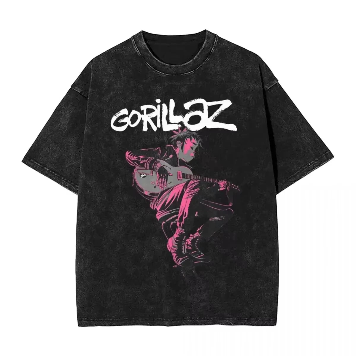 Washed T Shirts Gorillaz Geep Logo Hip Hop T-Shirt Street Music Band Punk Rock Y2K Streetwear Short Sleeve Tops Tees Men Women