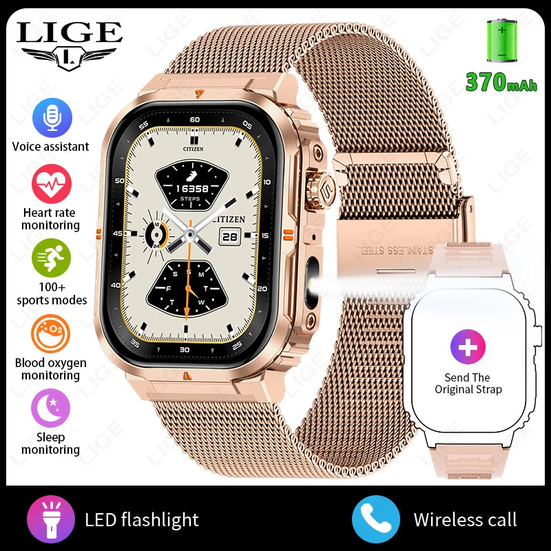 New Smart Watch For Men Women 2.01inch Large Screen Bluetooth Call LED Flashlight Sports Fitness Bracelet Waterproof Smartwatch