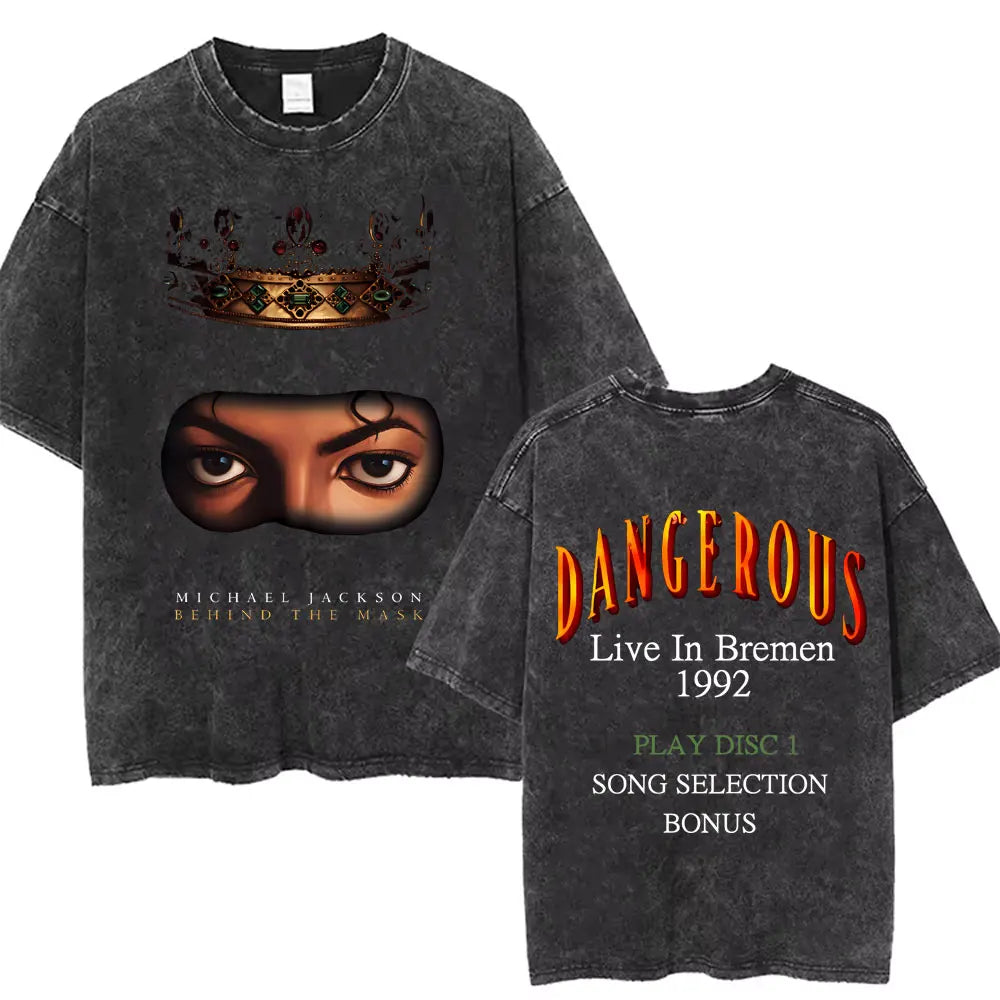 Vintage Washed Michael Jackson King of Pop T-shirt Men Women Retro Gothic Rock T-shirts Men's Punk Oversized T Shirts Streetwear