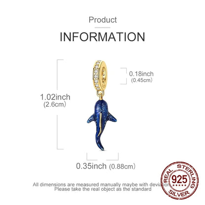 925 Sterling Silver Luminous Color-Changing Shark Dangle Charm Animals Pendant Fit Original Bracelet DIY Women Jewelry Gift