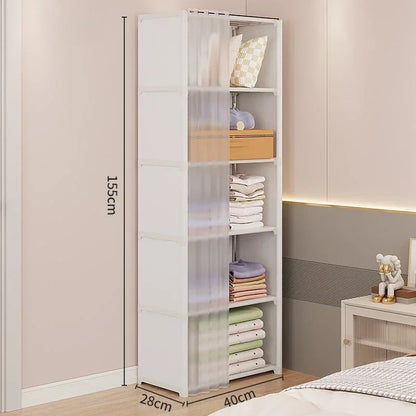 Multi Layer Storage Rack Home Bedroom Floor To Ceiling Dust-proof Simple Wardrobe Display Cabinet No Need for Drilling Holes