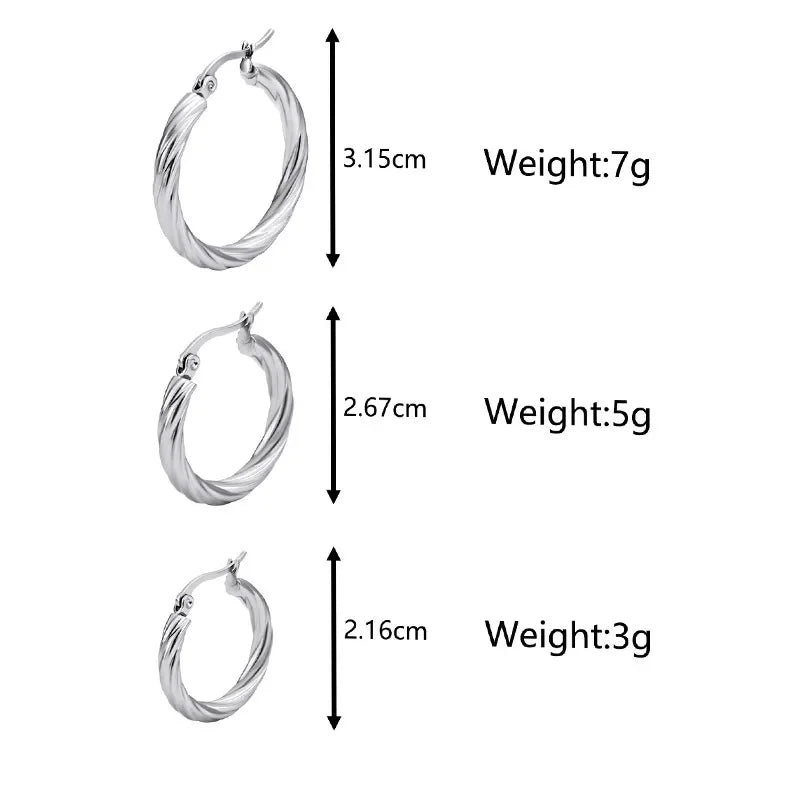 3pair/set Simple Twist Circle Round Hoop Earrings for Women Waterproof Stainless Steel Huggie Ear Buckle Statement Jewelry 2025