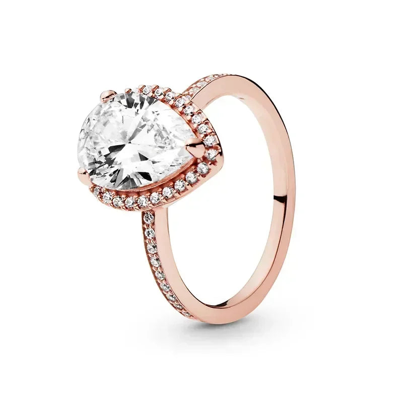 New 925 Sterling Silver Rose Gold Ring Hot Selling, Sparkling, Fashionable and Charming Crystal Ring, Women's Birthday Jewelry