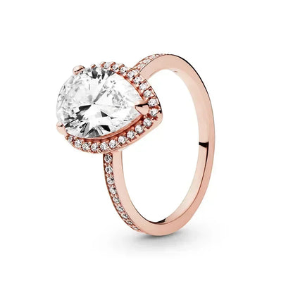 New 925 Sterling Silver Rose Gold Ring Hot Selling, Sparkling, Fashionable and Charming Crystal Ring, Women's Birthday Jewelry