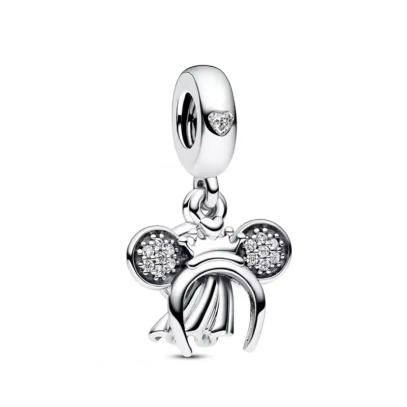 2025 New Disney Beautiful Princess Dress Bead Pendant 925 Silver Suitable for European Original Bracelet DIY Exquisite Jewelry