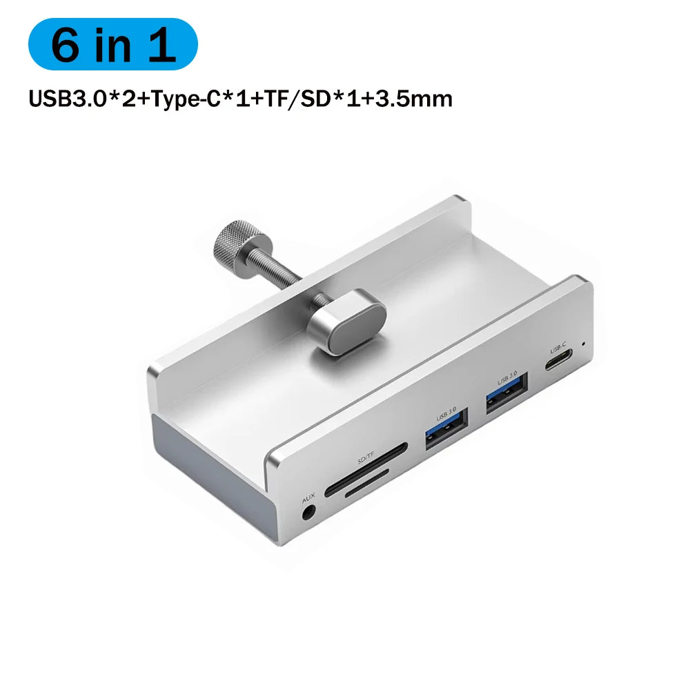 USB 3.0 HUB 6-in-1 Clip Style Docking Station 5Gbps Transmission Speed Splitter Extension Adapter Computer Accessory for Laptop