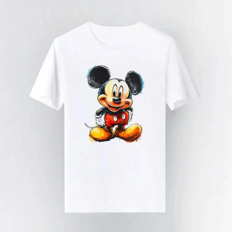 Mickey Mouse Disney Printing Pattern Casual Black O-Neck Short Sleeves Man Tops Trendy Woman Loose Tshirts Parent-child Clothing