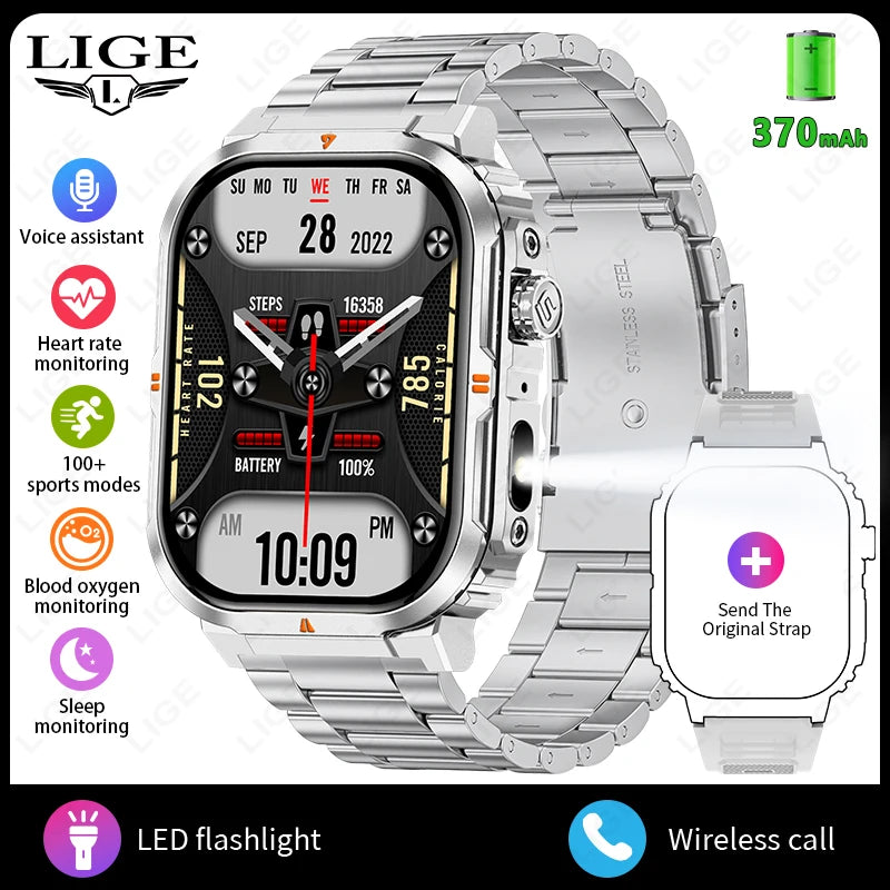 New Smart Watch For Men Women 2.01inch Large Screen Bluetooth Call LED Flashlight Sports Fitness Bracelet Waterproof Smartwatch