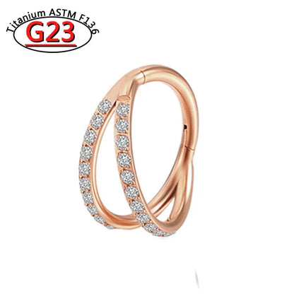 G23 Titanium Piercing Double Layered Triple Stack Hinged Zircon Nose Ring Helix Cartilage CZ Small Cartilage Septum Clicker
