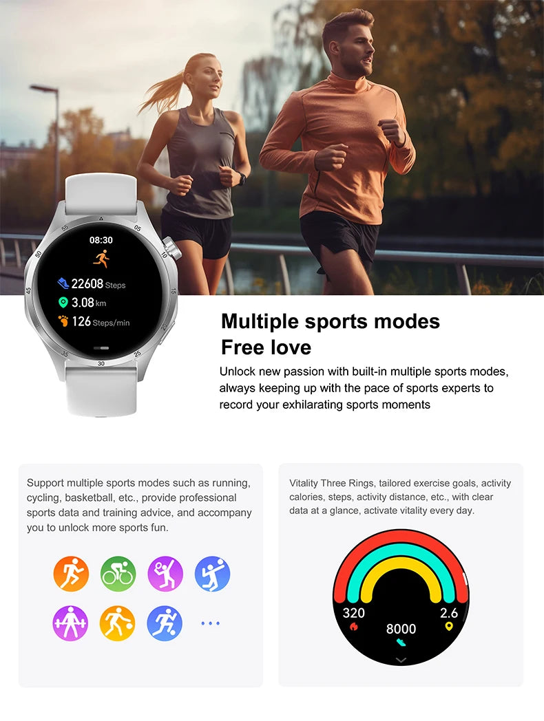 2025New Smart Watch Men Full Circle HD Screen Wireless Call Smartwatch Call Reminder GPS Sports Track Bracelet Music Clock+ Gift