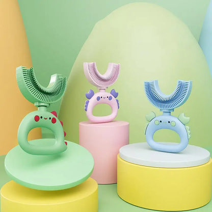 2pcs Dinosaur Tiger Crab Kids U-Shaped Silicone Toothbrush, Manual 360° Cleaning Brush, Baby Teething Toy, Oral Care Brush