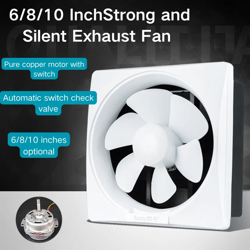 6/8/10 Inch Powerful Silent Ventilation Fan Exhaust Fan Wall Exhaust Fan Kitchen Household Silent Bathroom Window Exhaust Fan