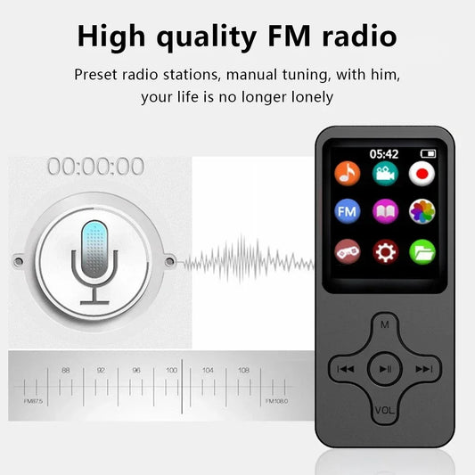 Portable Walkman Mini MP3 Player Bluetooth-compatible Speaker 8/16/32/64/128GB HiFi Music Speaker with FM Radio Recording E-book