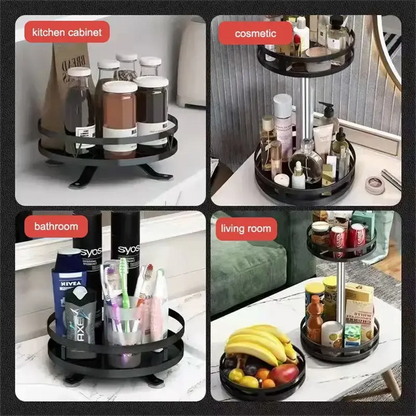 360° Rotation Carbon Steel Spice Rack Organizer Non-Skid Kitchen Storage Tray for Seasonings And Cans - Efficient Spice