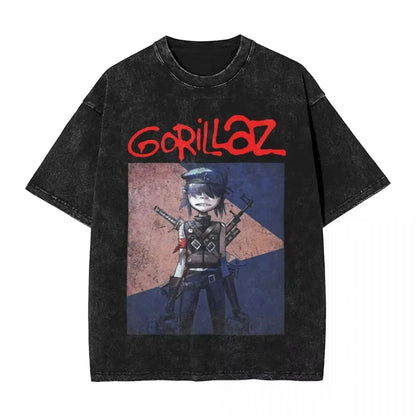Washed T Shirts Gorillaz Geep Logo Hip Hop T-Shirt Street Music Band Punk Rock Y2K Streetwear Short Sleeve Tops Tees Men Women