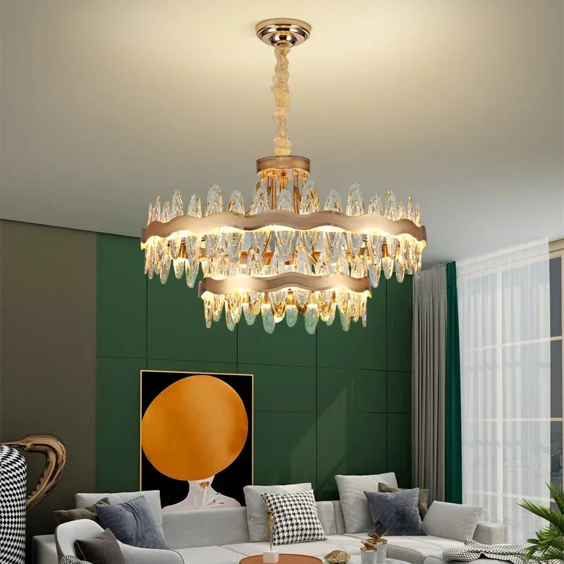 Living Room Luxury Crystal Chandeliers Modern Island Lighting Golden Lobby Decorative Lights