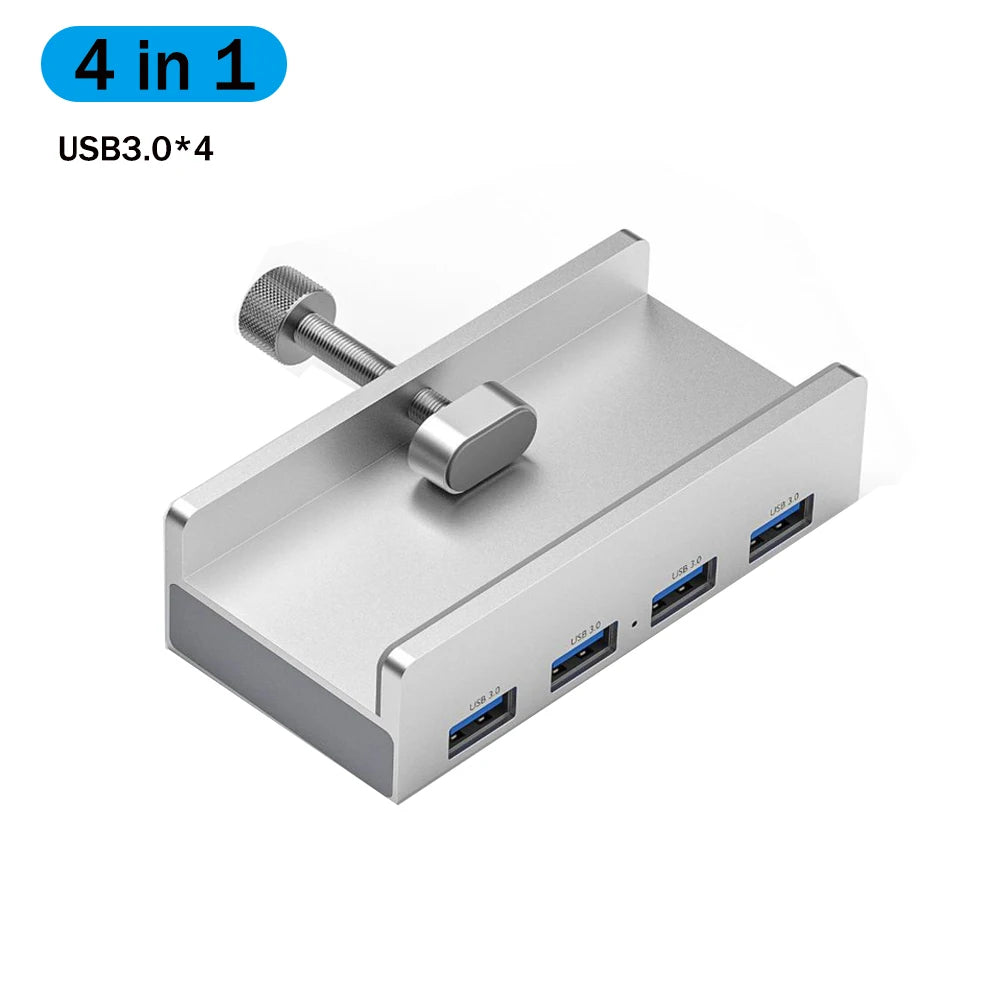 USB 3.0 HUB 6-in-1 Clip Style Docking Station 5Gbps Transmission Speed Splitter Extension Adapter Computer Accessory for Laptop