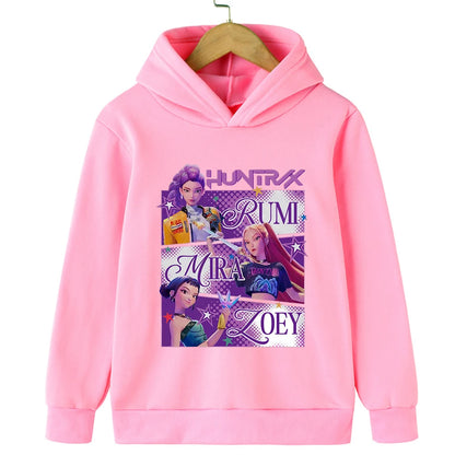 2025 Movie KPop Demon Hunters Cartoon Girls Boys Hoodies Children's Korean Wave Print Fashion Casual Tops Casual Girls Clothing