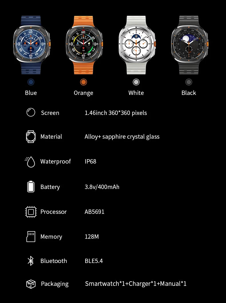 Smart Watch 8 Ultra New Color Matching GPS Compass Smartwatch Bluetooth call NFC IP68 Waterproof Health monitoring Reduction100%
