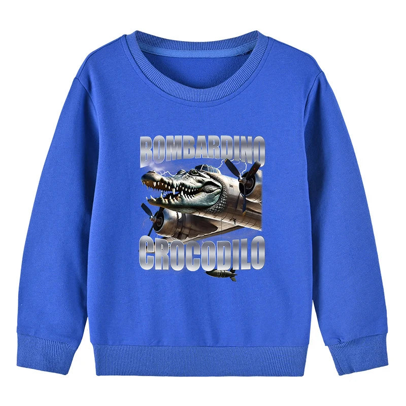 Italian Brainrot Meme For Kids Pure Cotton Sweatshirts BOMBARDINO CROCODILO Printed Children's Pullover Boys Girls thin Hoodies