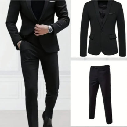 Business Casual Men's Two-Piece Suit Set Wedding Groomsmen Pure Color Formal Wear Spring Summer Autumn Winter New Arrival