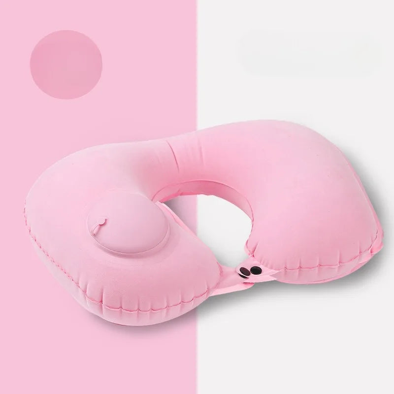 Travel Essential Portable Neck Support Pillow Inflatable U-Shaped Pillow with Flocked Fabric  Multi-Design