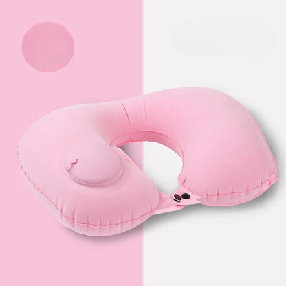 Travel Essential Portable Neck Support Pillow Inflatable U-Shaped Pillow with Flocked Fabric  Multi-Design