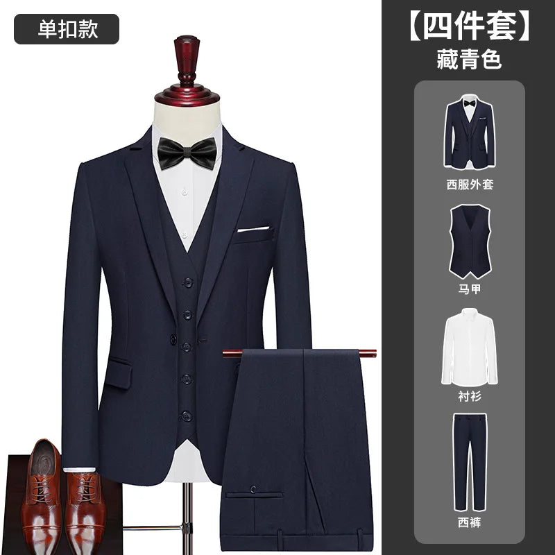 Men's Big Size Suit Set Professional Business Wedding Groom Office Team Uniform Summer Formal Suit