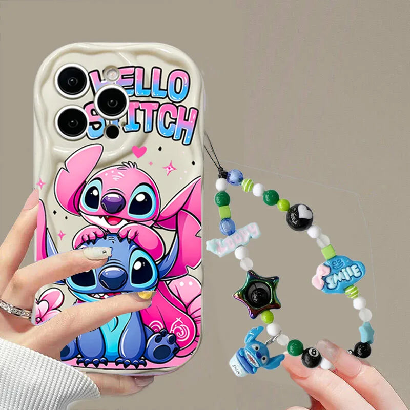 Cute Y2K Stitch with Strap Lanyard Chain Case for Iphone 6 6S 7 8 Plus SE 2022 11 12 13 Pro X XR XS Max 13 Pro Max Fashion Cover