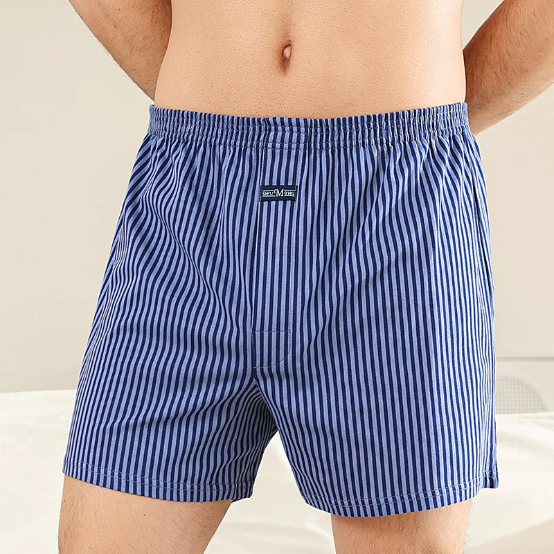 Plus Size Aro Pants Men's Pure Cotton Stripe Underwear Youth High Waist Loose Flat Corner Pants Breathable Casual Trousers M-3XL