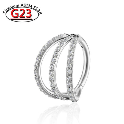 G23 Titanium Piercing Double Layered Triple Stack Hinged Zircon Nose Ring Helix Cartilage CZ Small Cartilage Septum Clicker